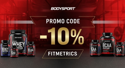 Promotional banner for Bodysport partner with 10% discount using code FITMETRICS