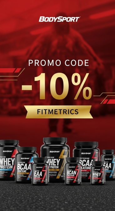 Promotional banner for Bodysport partner with 10% discount using code FITMETRICS